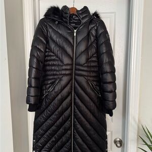 Guess Women's Black Puffer Jacket with Fur Trim